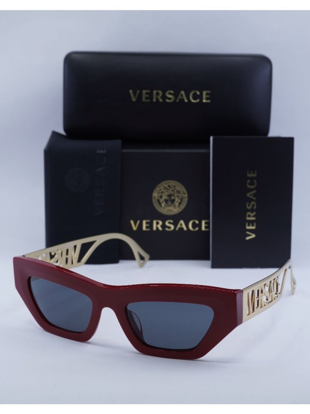 Versace VE4432U 538887 Cat Eye Sunglasses – Red/Dark Grey